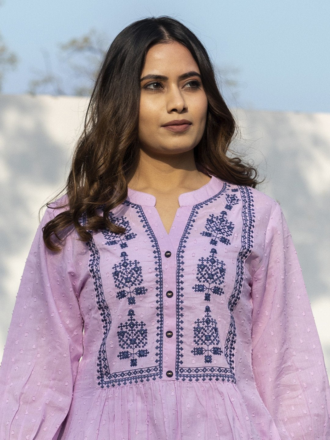 Cotton Embroidered Fit & Flare Tunic